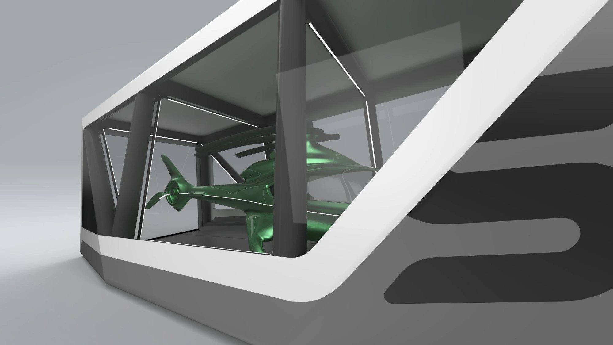 SkyLockr design detail showing clear panels and structural support